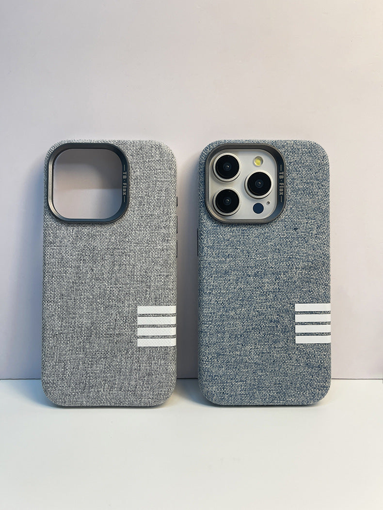 Პრემიუმ ვინტაჟური თეთრეულის ქსოვილის მაგნიტური ტელეფონის ქეისი iPhone-ისთვის